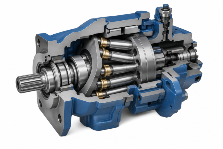 Illustration of an axial hydraulic piston pump for industrial systems