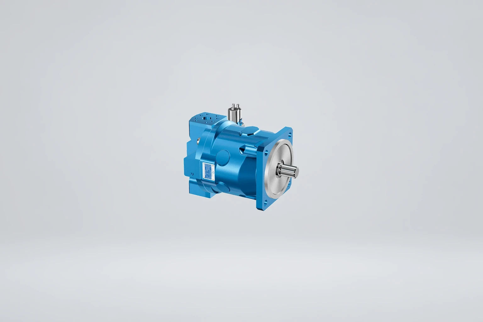Blue hydraulic piston pump shown for OEM component review context