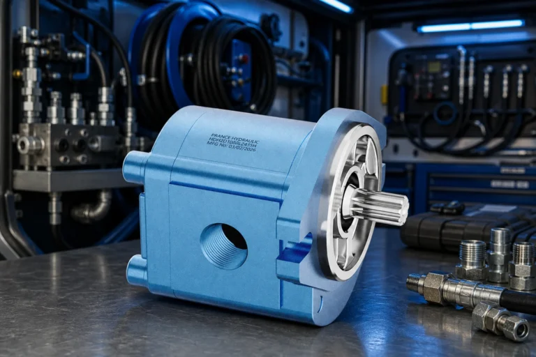 Hydraulic Cast Iron Gear pump — Prance Hydraulic official product with illustrative industrial background (not a real site photo)