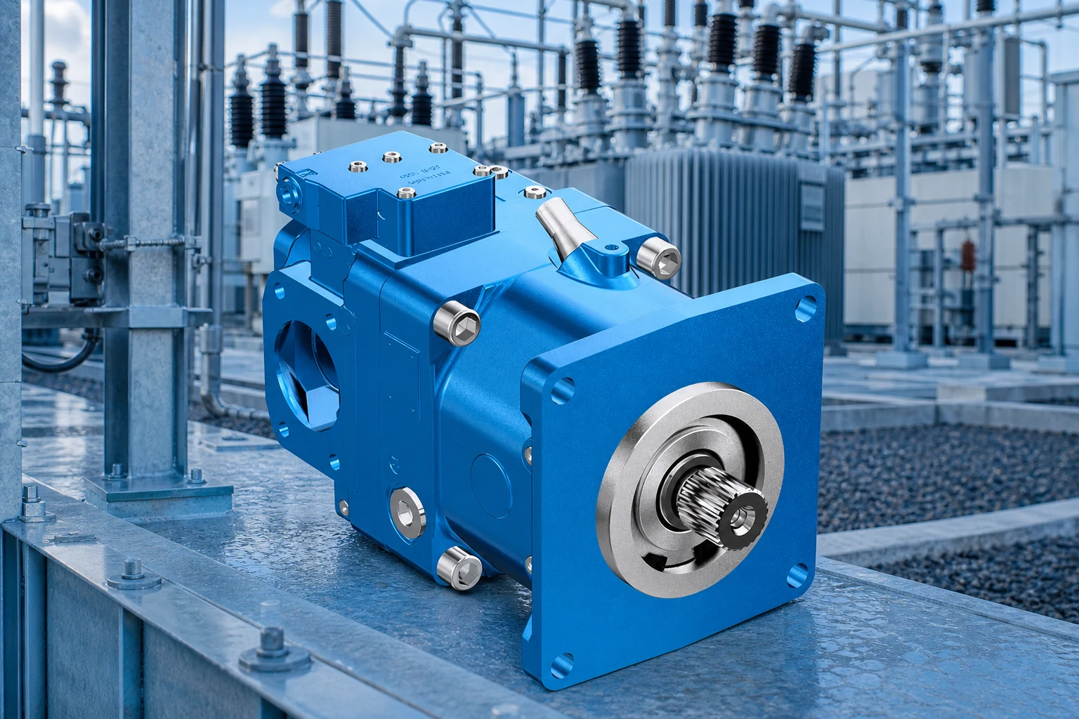 Hydraulic Cast Iron Gear pump — Prance Hydraulic official product with illustrative industrial background (not a real site photo)