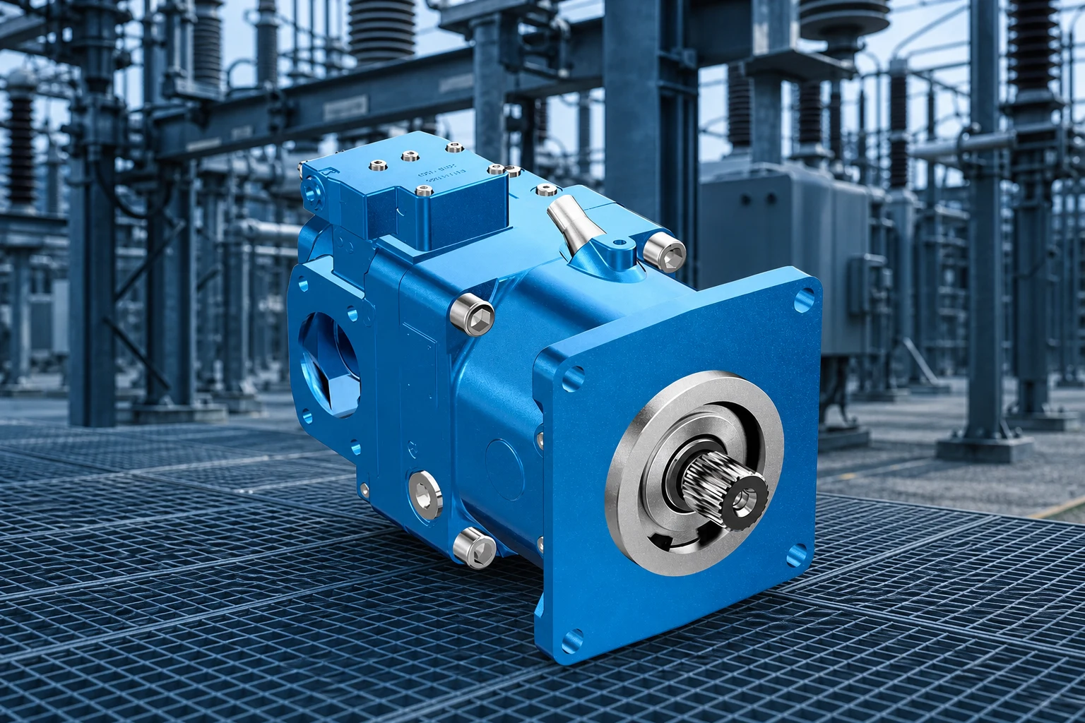 Hydraulic Radial Piston motor — Prance Hydraulic official product with illustrative industrial background (not a real site photo)