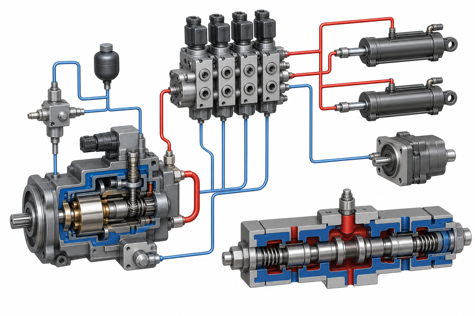 Illustration of load sensing control concept on variable piston pump (illustration)