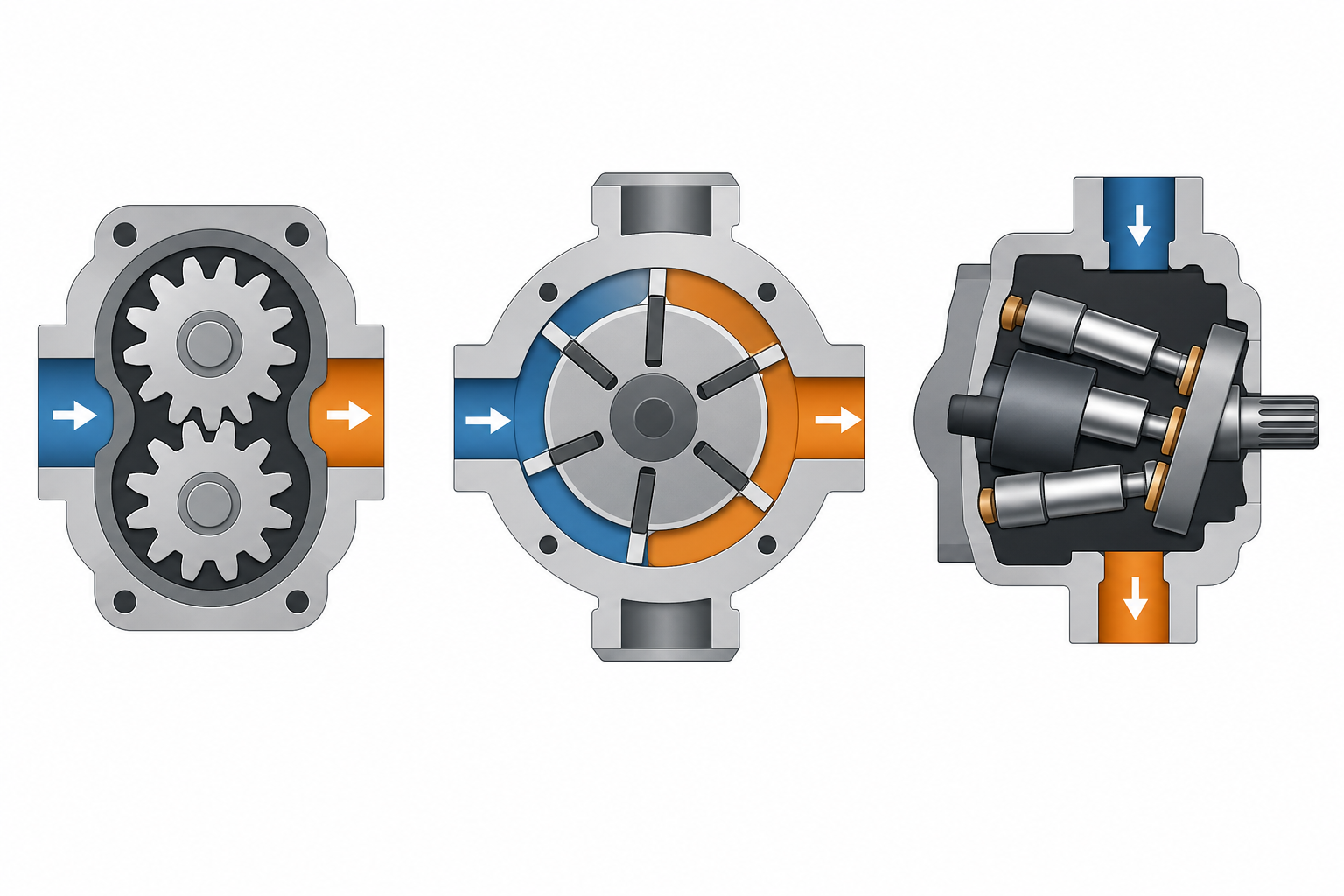 Illustration comparing gear vane and piston hydraulic pump concepts (illustration)
