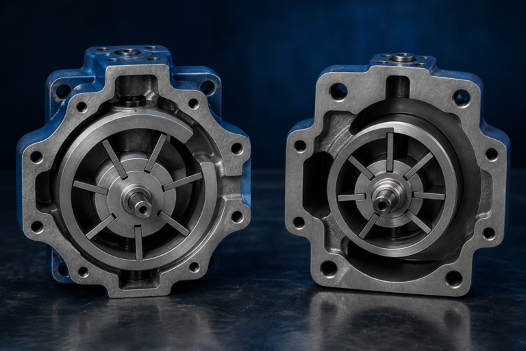 Two opened hydraulic vane pump layouts shown side by side