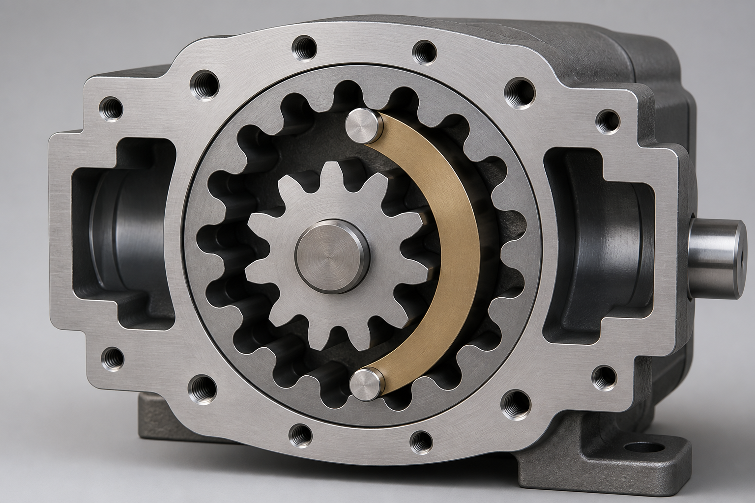 Internal hydraulic gear pump with ring gear and crescent separator