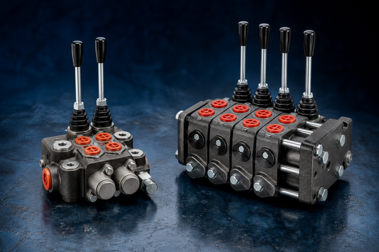 Monoblock and sectional hydraulic directional valves shown side by side