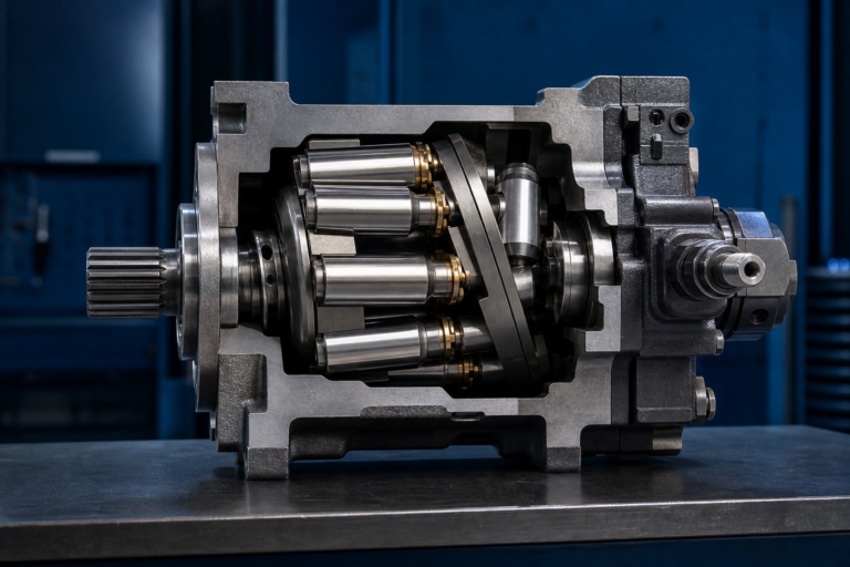 Cutaway view of an axial piston hydraulic pump rotating group