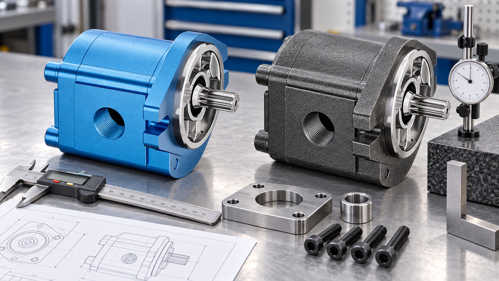 Inspection and measurement for aluminum vs cast iron gear pump