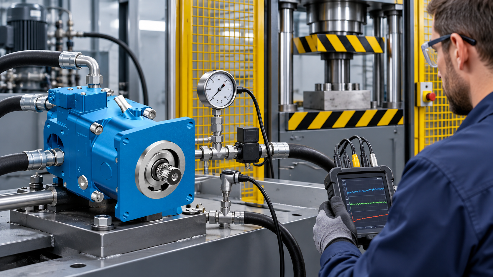 Inspection and measurement for hydraulic pump for press machine