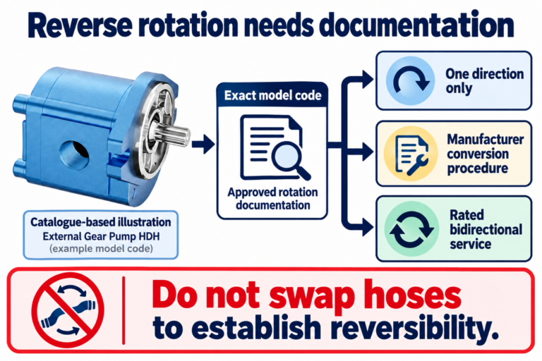 Reverse rotation needs documentation — External Gear Pump HDH reference-based educational illustration