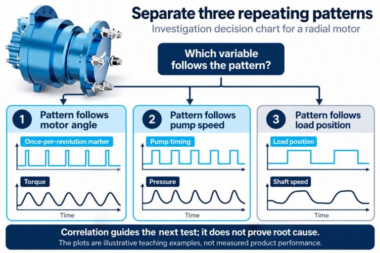 Separate three repeating patterns — Radial Piston Motor MCR reference-based educational illustration
