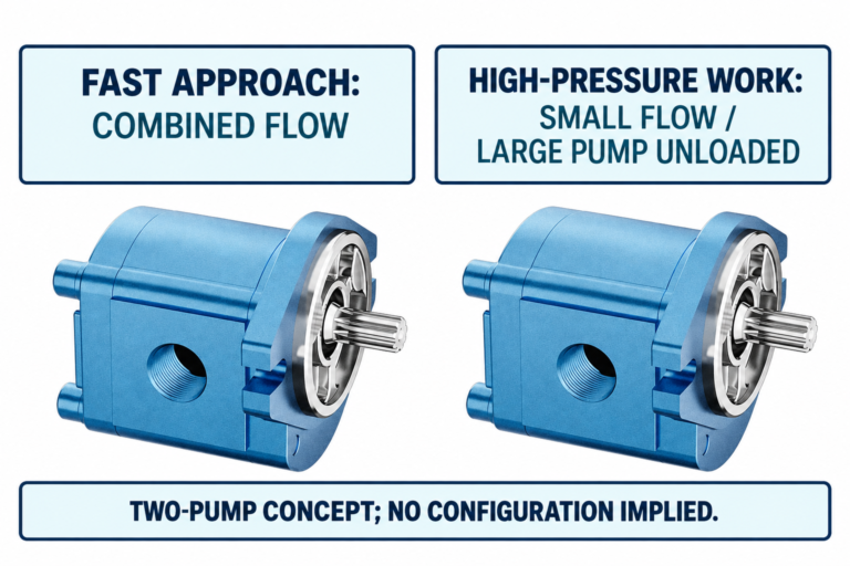 Two-pump high-low circuit operating stages