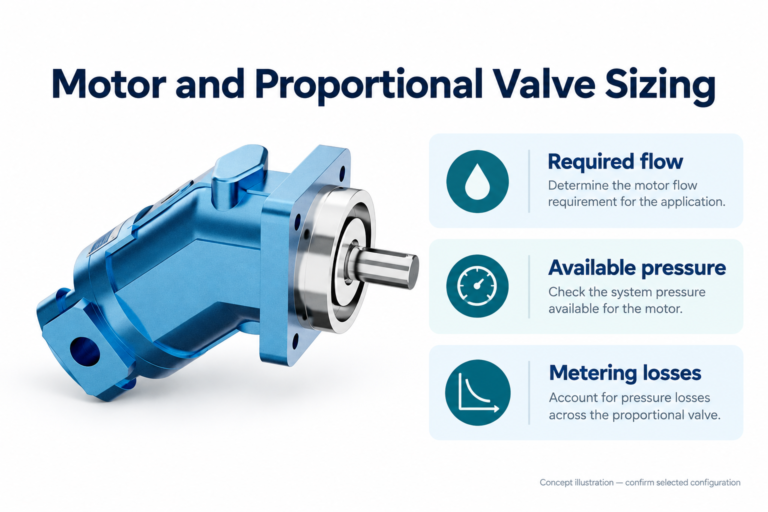 A2FM reference motor with required flow, available pressure and metering-loss considerations