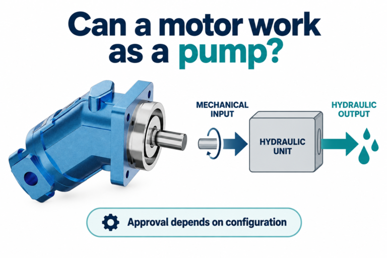 A2FM reference exterior beside the conceptual mechanical-input and hydraulic-output relationship
