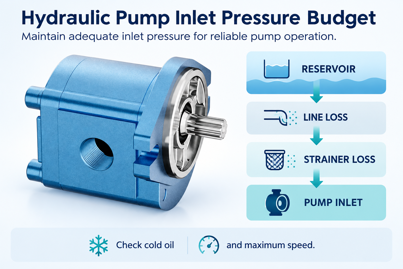 The reference HDH pump beside a qualitative inlet-pressure budget; no model-specific limits are implied.