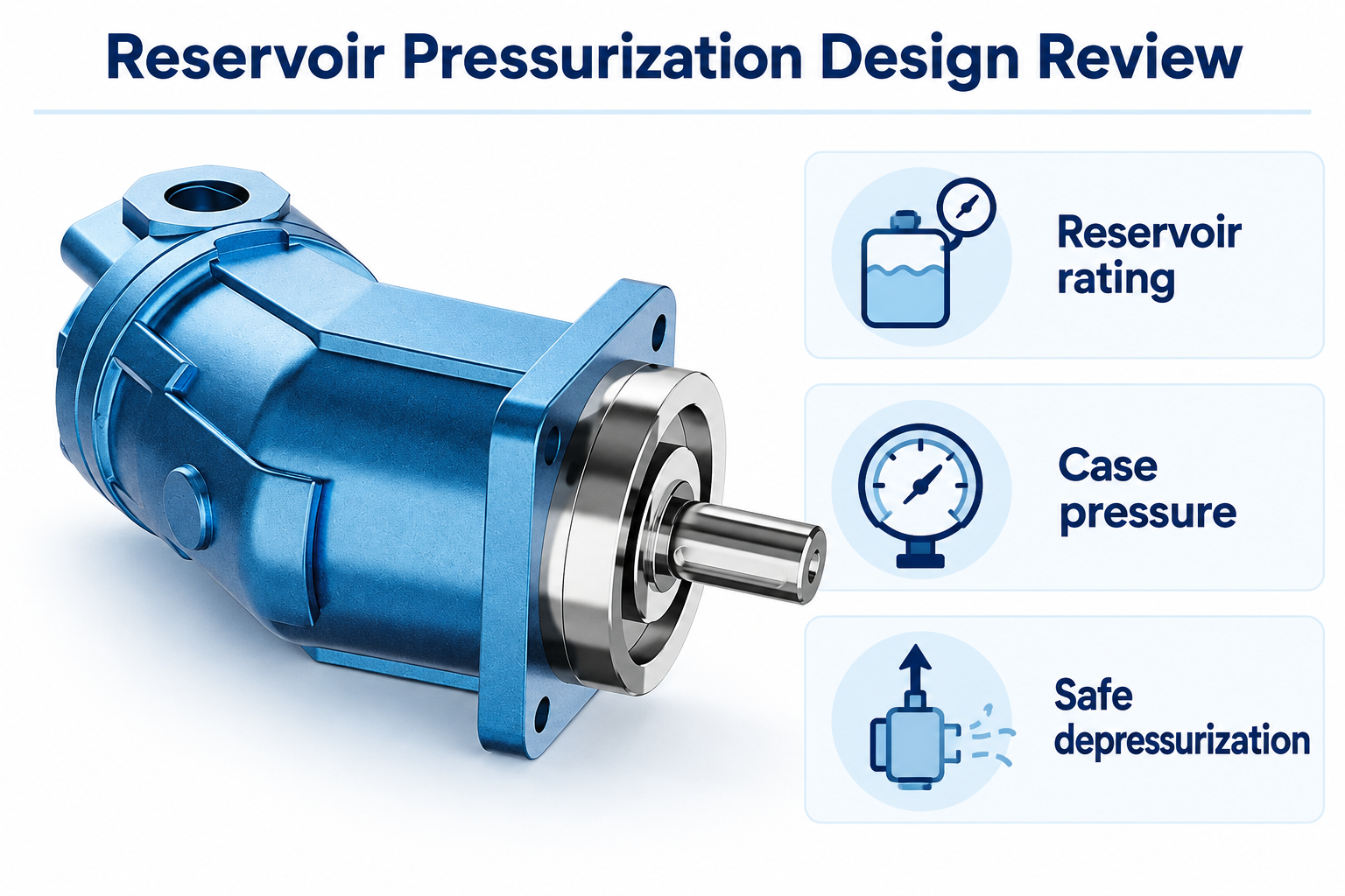 Review reservoir rating, pump case pressure and safe depressurization before approving pressurization.