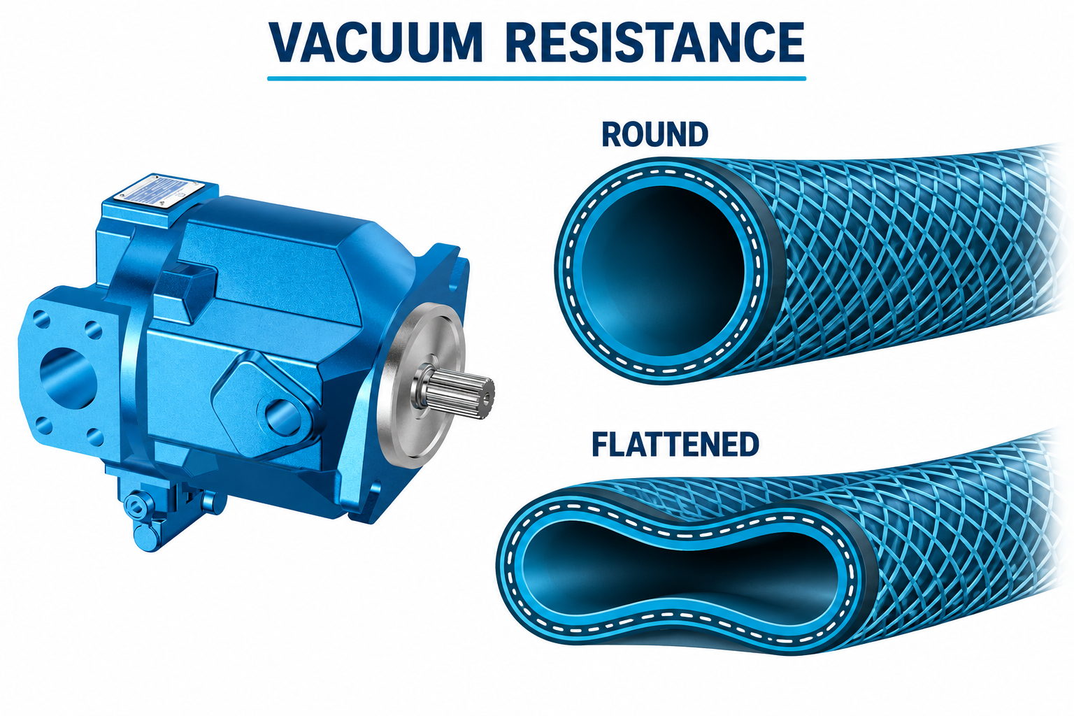 Conceptual hose-wall collapse and vacuum resistance comparison