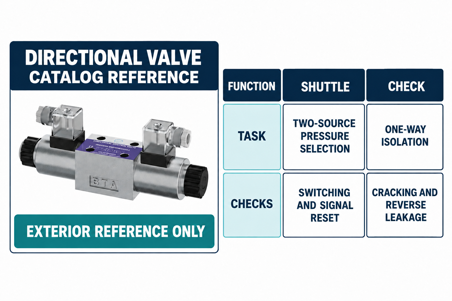 Shuttle and check-valve arrangements serve different circuit tasks