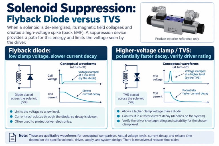 DC solenoid diode versus higher-voltage clamp concepts