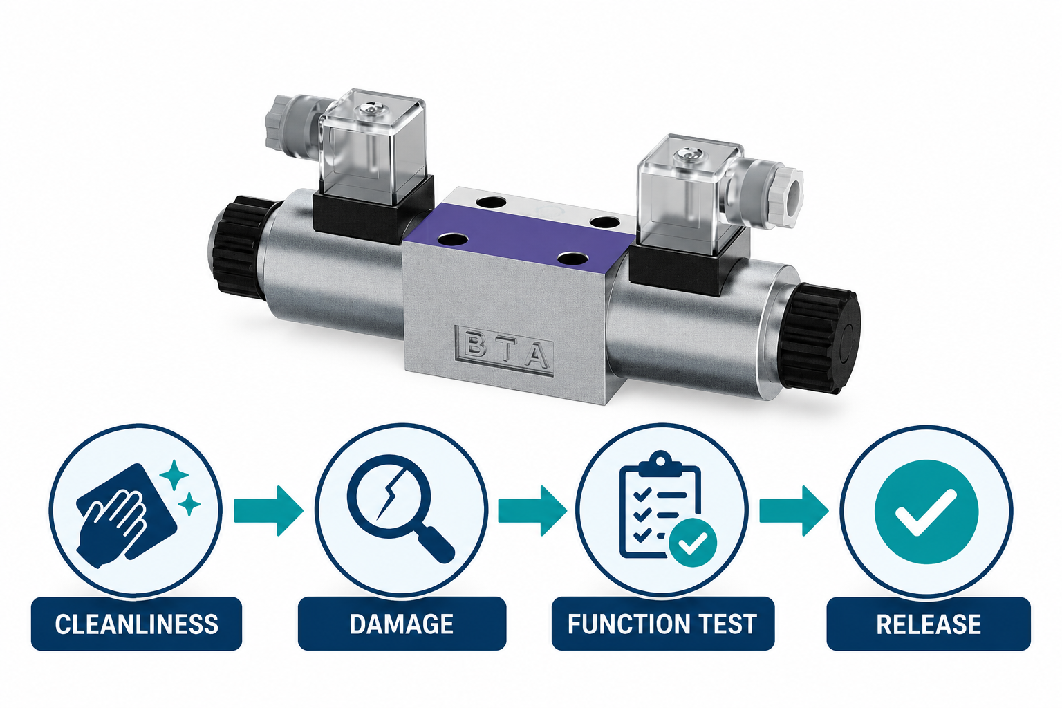 Cleanliness, damage, function testing, and valve release