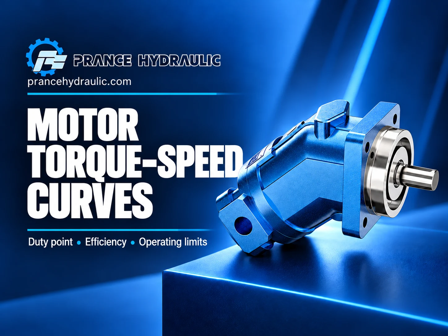 Prance Hydraulic guide: Motor Torque–Speed Curves — Duty point • Efficiency • Operating limits