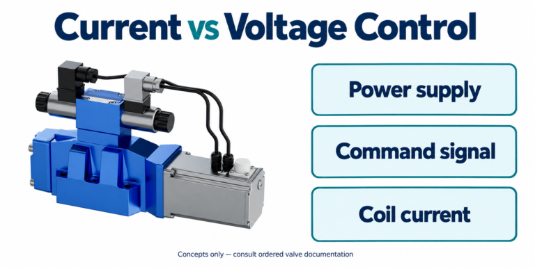 4WRKE reference valve with separate power-supply, command-signal and coil-current roles, without numerical ratings
